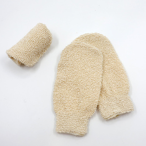 Natural Cotton Ramie Dual Sided Exfoliating Glove Hand Mitt Mitten Shaped Back and Body Shower Bath Scrubber