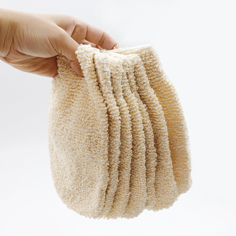 Natural Cotton Ramie Dual Sided Exfoliating Glove Hand Mitt Mitten Shaped Back and Body Shower Bath Scrubber