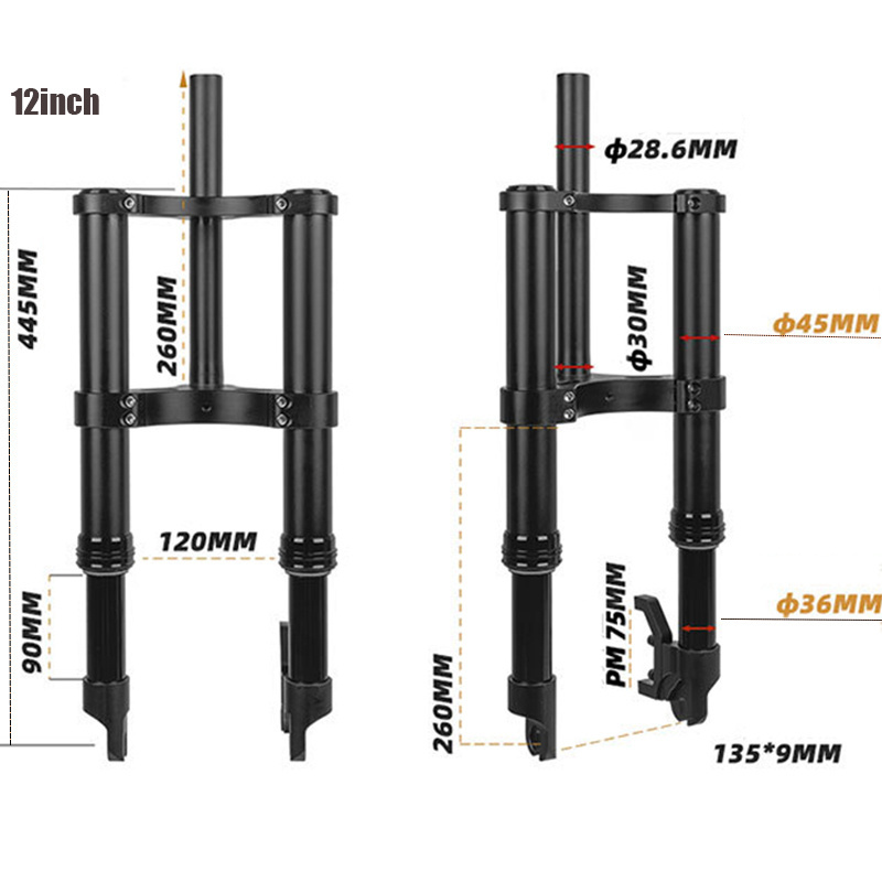 Double Brake Spring Shock Absorber Inverted Fork 12 Inch 4.0 Fat Tire Snow Fork 135mm Width/Ebike For Fiido Q1s