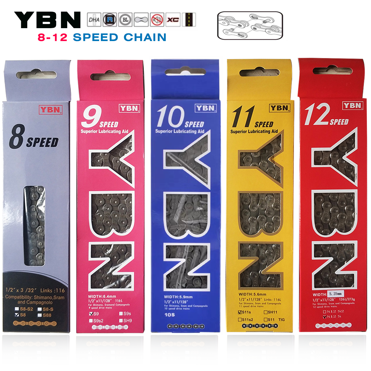 Wholesale Taiwan YBN 8-12 Speed Mountain Road Bicycle Lightweight Chain Suitable for SHIMANO SRAM Variable Speed Flywheel