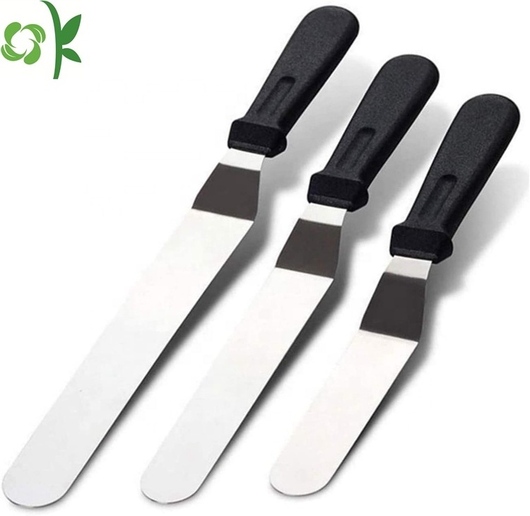 OKSILICONE 3pcs Multipurpose Stainless Steel Silicone Offset Spatula Decorating Fondant Tool Angled Cake Icing Silicone Spatula