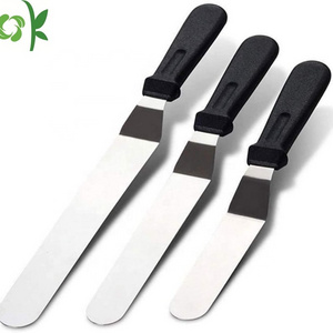 OKSILICONE 3pcs Multipurpose Stainless Steel Silicone Offset Spatula Decorating Fondant Tool Angled Cake Icing Silicone Spatula