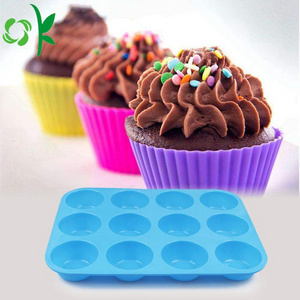 OKSILICONE Non Stick Silicone Muffin Pancake Mold Reusable Silicone Cupcake Baking Cups 12 Cavity Silicone Cake Mold For Baking