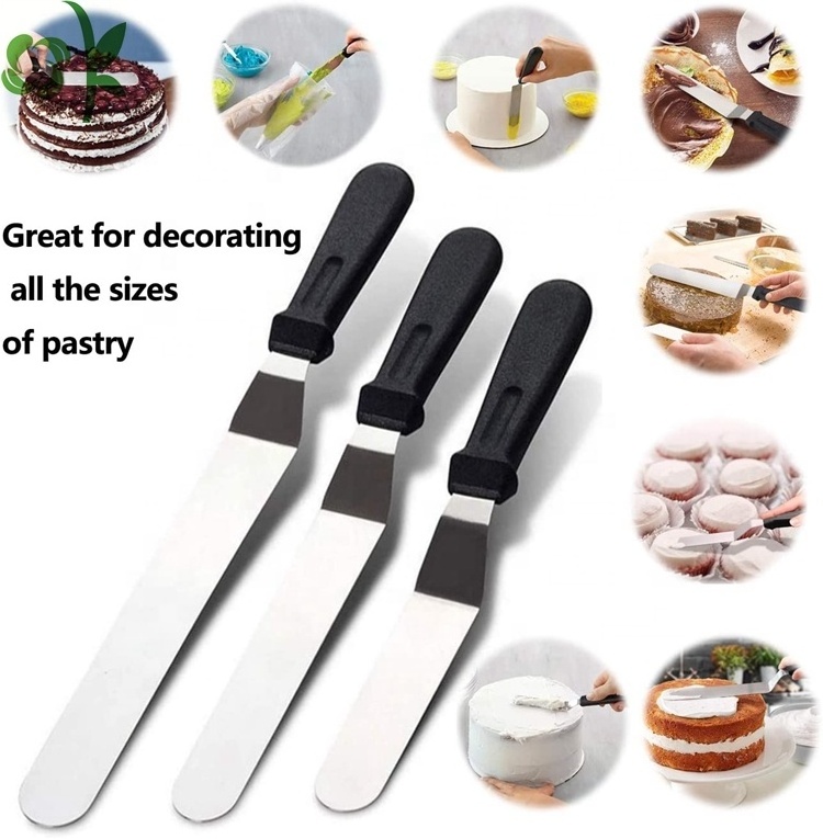 OKSILICONE 3pcs Multipurpose Stainless Steel Silicone Offset Spatula Decorating Fondant Tool Angled Cake Icing Silicone Spatula