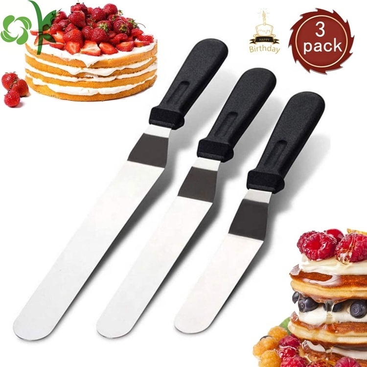 OKSILICONE 3pcs Multipurpose Stainless Steel Silicone Offset Spatula Decorating Fondant Tool Angled Cake Icing Silicone Spatula