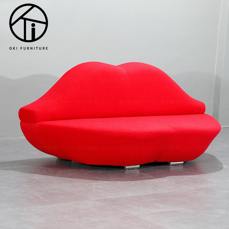 fashion creative sofa red lips beauty model fabric sofa salon hotel show room two seat sofa set