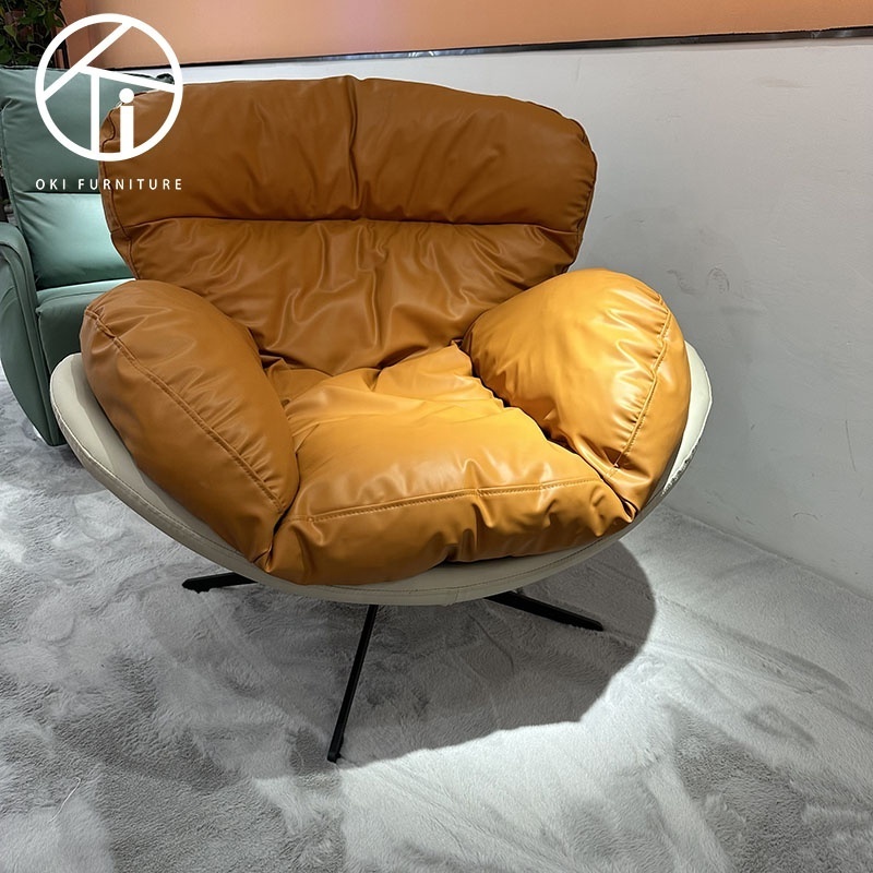 modern leather or velvet  living room furniture orange recliner lounge chair with metal leg leisure egg Swivel chair