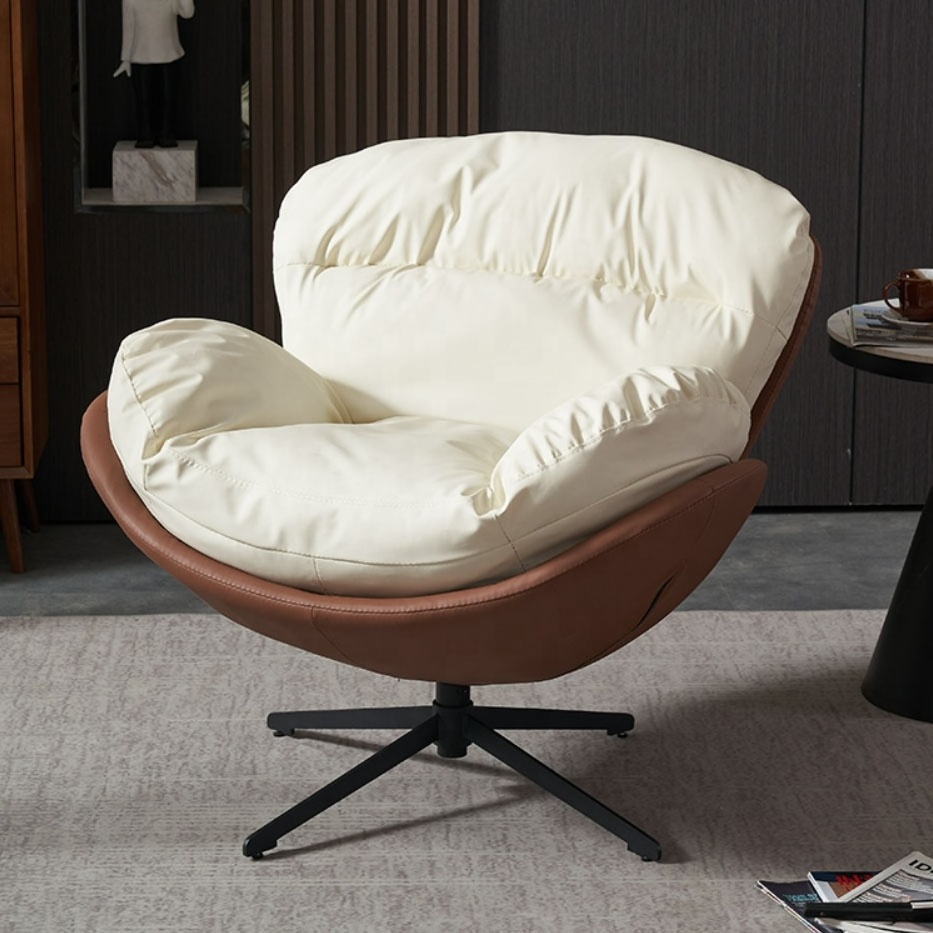 modern leather or velvet  living room furniture orange recliner lounge chair with metal leg leisure egg Swivel chair