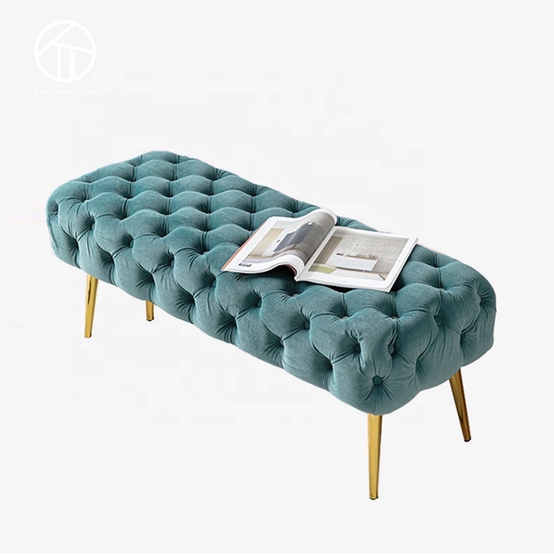 Luxury Furniture Corner Couch Italian Modern Living Room Home Entryway metal leg Bench Ottoman Velvet Fabric Bed End Furniture