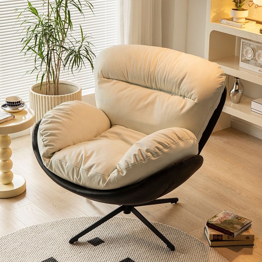 modern leather or velvet  living room furniture orange recliner lounge chair with metal leg leisure egg Swivel chair