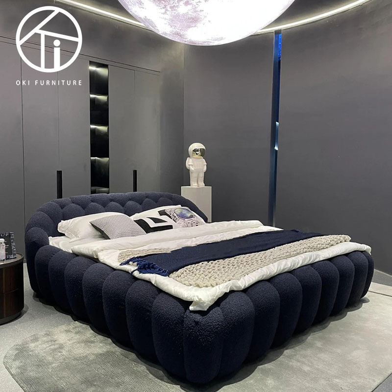 Italian modern minimalist design blue cloth bubble bedroom furniture wood frame fabric Double  bed