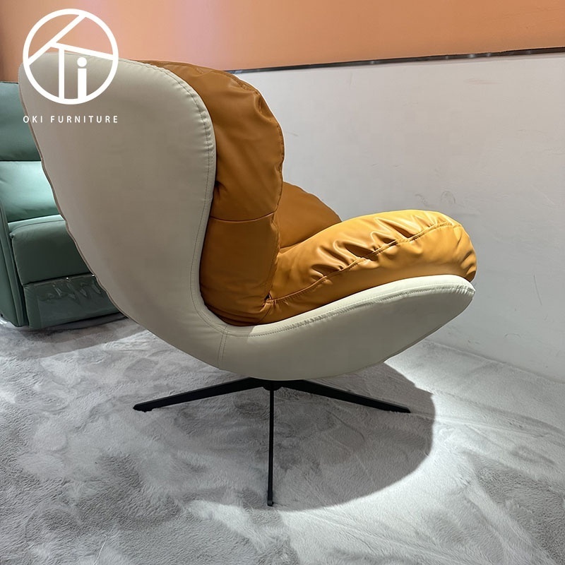 modern leather or velvet  living room furniture orange recliner lounge chair with metal leg leisure egg Swivel chair