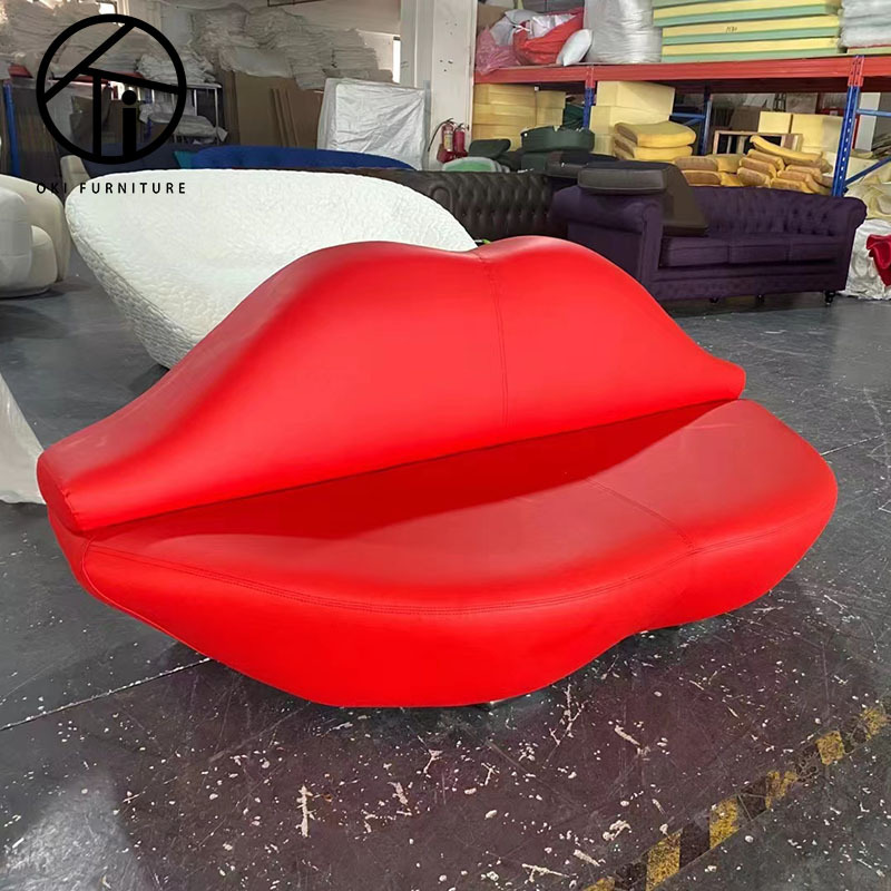 fashion creative sofa red lips beauty model fabric sofa salon hotel show room two seat sofa set