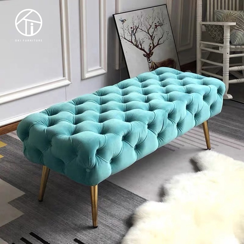 Luxury Furniture Corner Couch Italian Modern Living Room Home Entryway metal leg Bench Ottoman Velvet Fabric Bed End Furniture