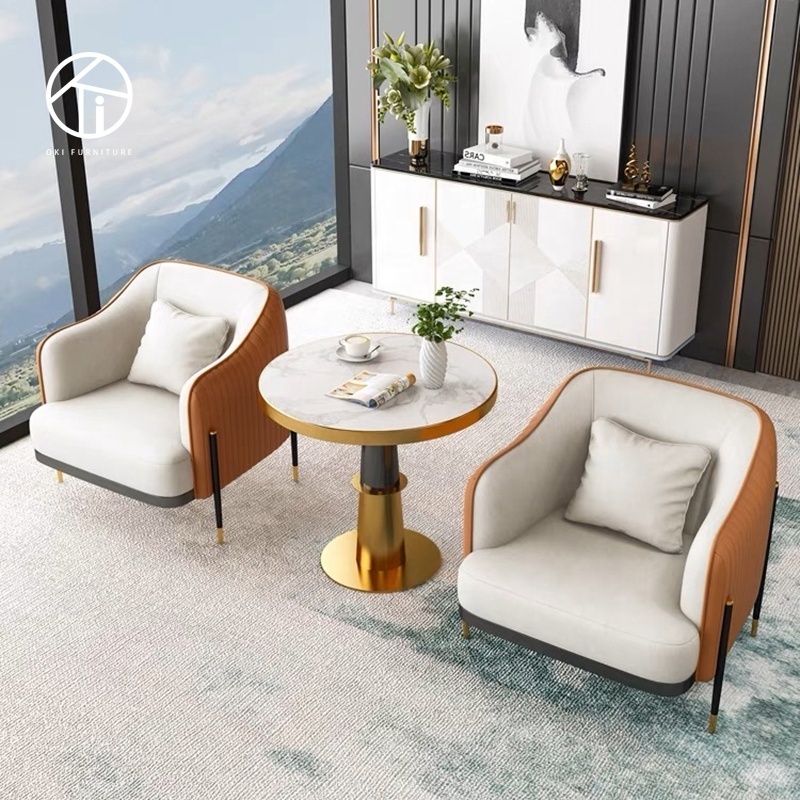 Customized modern style villa living room furniture  arm leisure chair for sale waiting room single sofa  leather accent chair