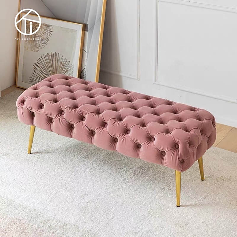 Luxury Furniture Corner Couch Italian Modern Living Room Home Entryway metal leg Bench Ottoman Velvet Fabric Bed End Furniture