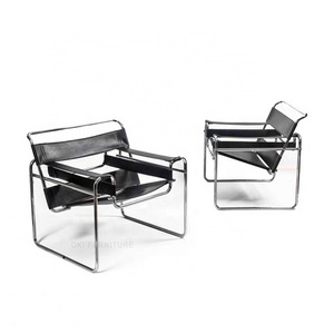 vintage mid century white black designer stainless steel tube Legs arm chair saddle leather Leisure lounge Chairs