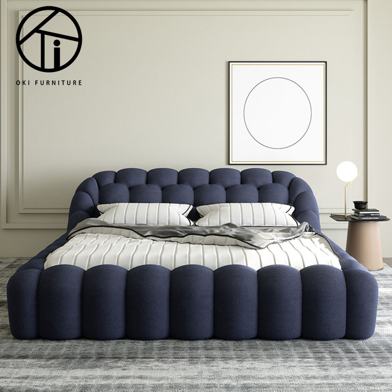 Italian modern minimalist design blue cloth bubble bedroom furniture wood frame fabric Double  bed