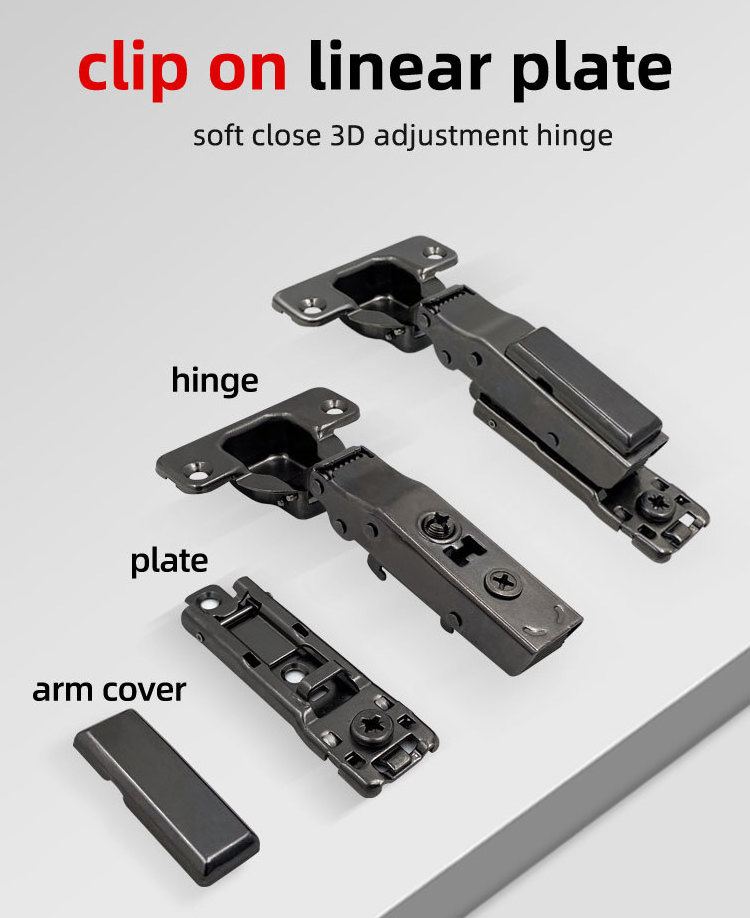 3D adjustable soft close clip on two way concealed linear mounting plate hydraulic cabinet hinge for furniture