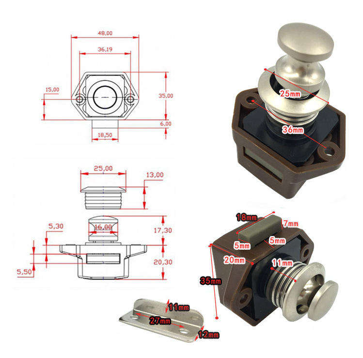 Competitive Price RV Drawer Latch for Camper Caravan Boat Motorhome Nickel-plated 20mm mini push lock knob