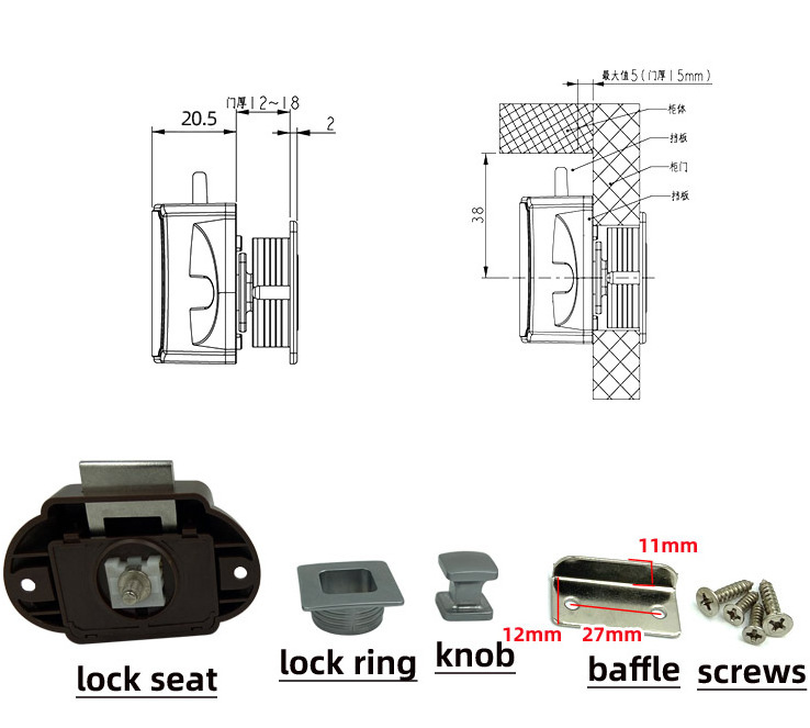 Good Quality Camper Trailer Motor Villia Parts metal push rod lock keyless Push Knob Lock RV Cabinet Push Pull Lock