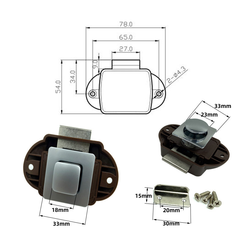 Good Quality Camper Trailer Motor Villia Parts metal push rod lock keyless Push Knob Lock RV Cabinet Push Pull Lock