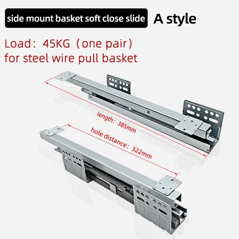 Soft Closing Side Mounted Runners Full Extension auto closing Drawer Slides for pipe tube pull wire basket slide