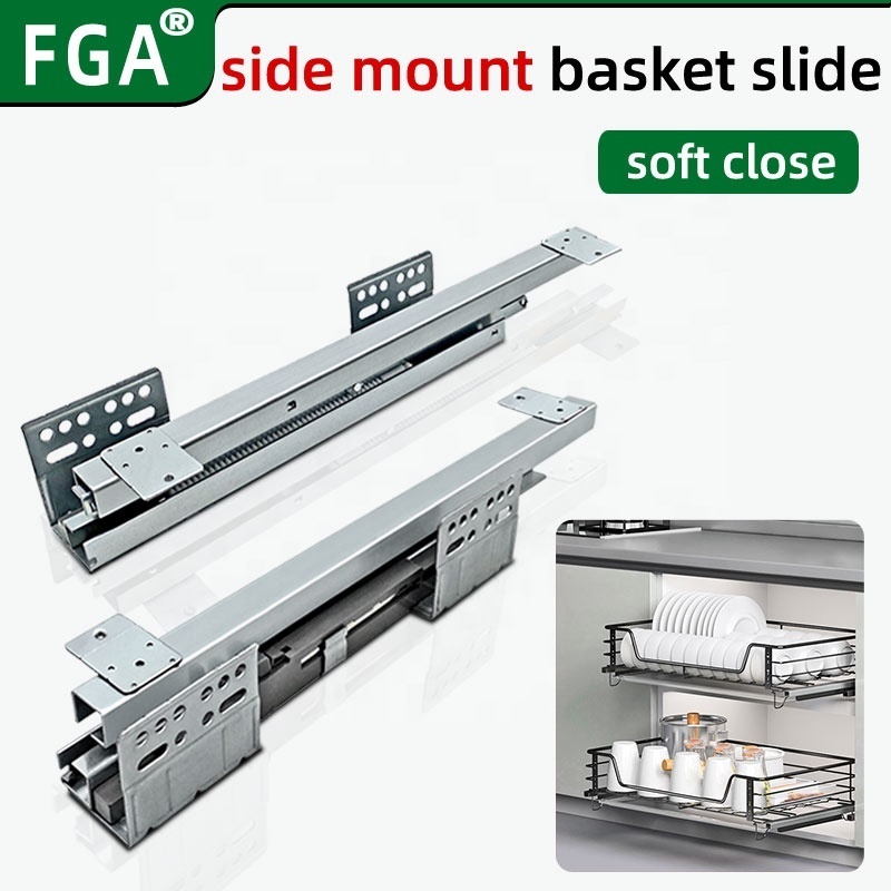 Soft Closing Side Mounted Runners Full Extension auto closing Drawer Slides for pipe tube pull wire basket slide