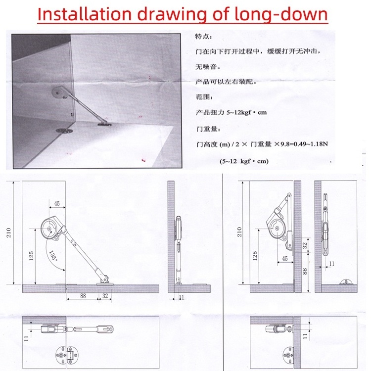 Flip down hydraulic cabinet gas strut flap door Gas Spring Support lid stay