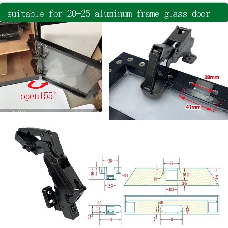 165 Degree hinges Cabinet Door corner Angle Concealed Special furniture Hinge 28 mm hole distance aluminum frame hinge