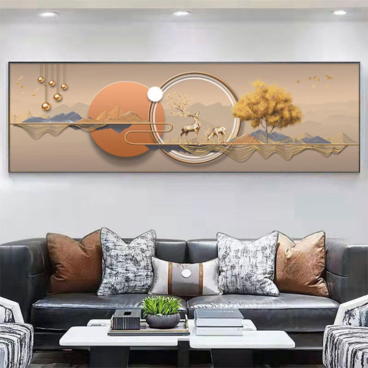 Luxury Abstract Elk Tree Oil Painting on Metal Frame Crystal Wall Art for Hotel Bedside Decor