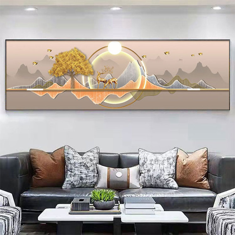 Luxury Abstract Elk Tree Oil Painting on Metal Frame Crystal Wall Art for Hotel Bedside Decor