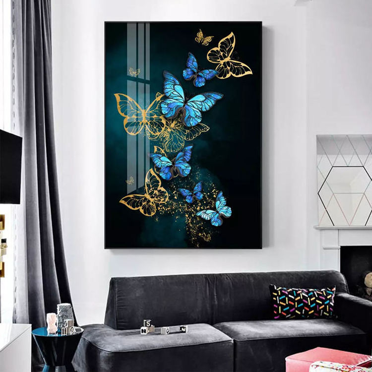 Modern Abstract Butterfly Animal Prints Decorative Wall Art HD Crystal Porcelain Painting For Home Hotel Decor