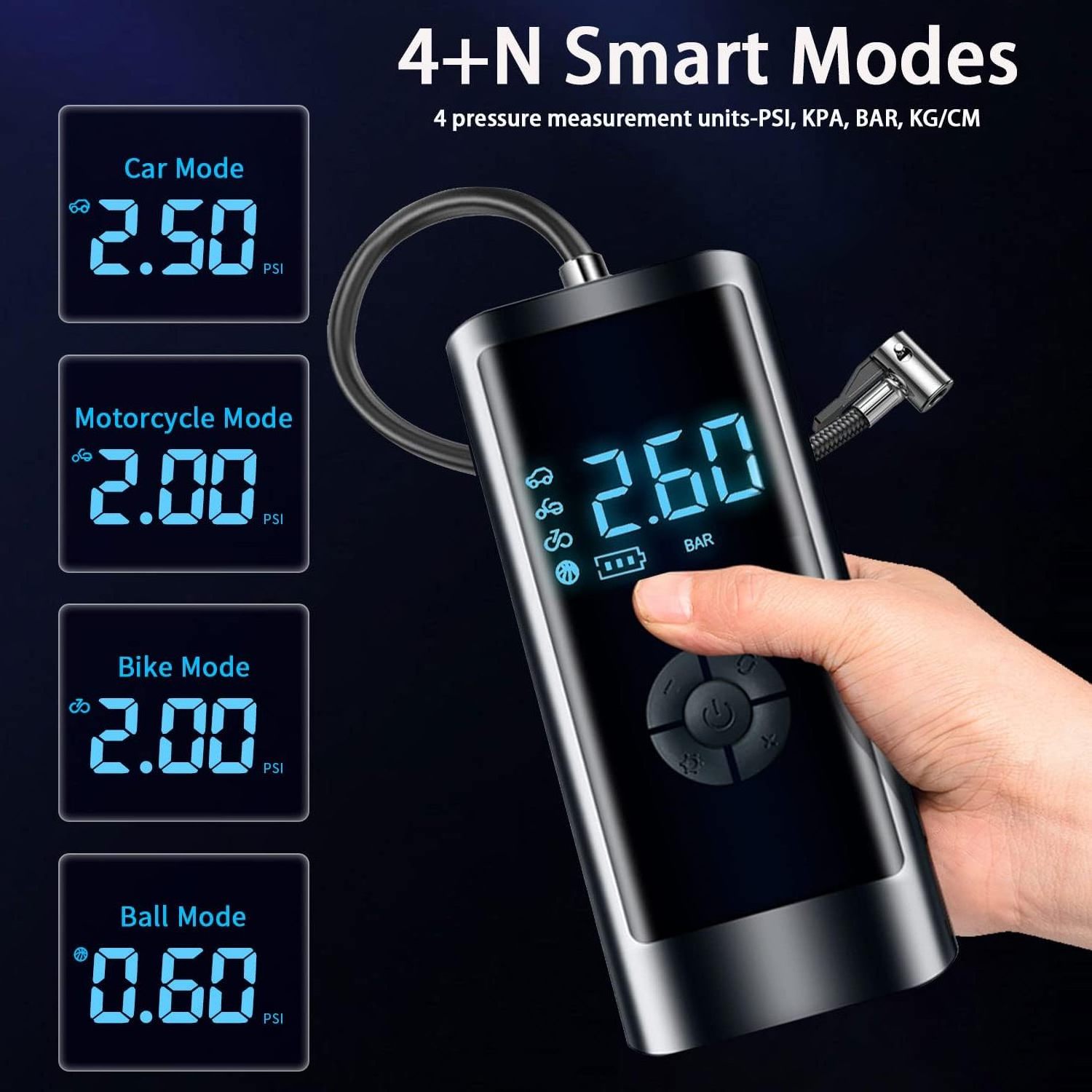 High Capacity 6000mAh 150psi Car Tire Air Pressure Monitor 12V Mini Wireless Air Pump Bike Portable Car Air Compressor