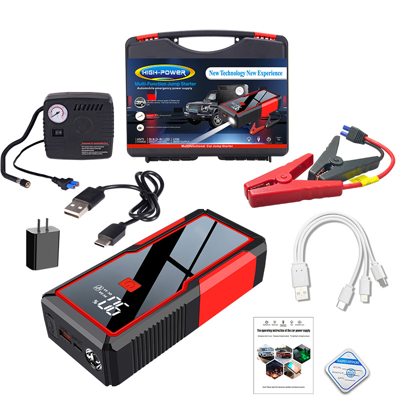 Car Jump Booster 12V 26000mAh Emergency Portable Power Bank Jumpstarter  Car Battery Jump Starter With Air Compressor Air Pump