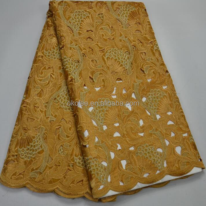 KL67094 High Quality Heavy African Lace Fabrics Swiss Voile Lace with stones for woman