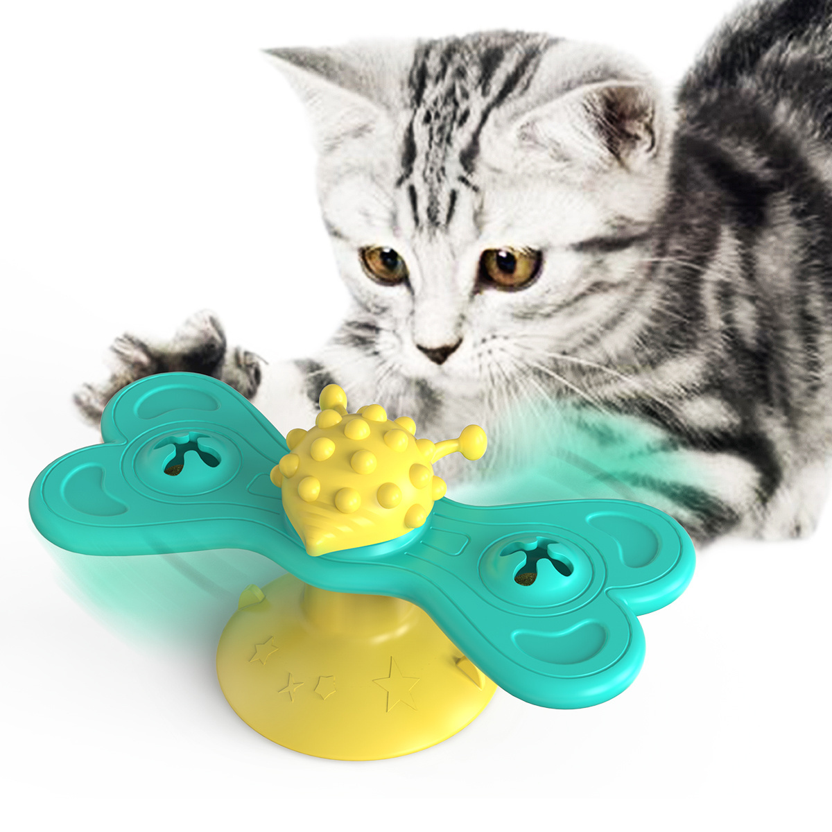 Cat Puzzle Swing Teasing Ball Cat Toy Butterfly Spinning Windmill Cat Turntable Toy With Suction