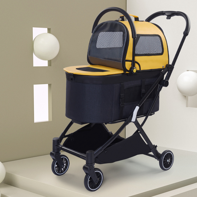 Self-folding Four-wheel Cat And Dog Trolley Light And Easy To Go Out And Play Separate Double-layer Pet Push Car Wholesale