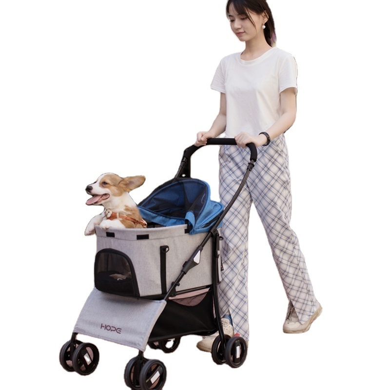 Pet Stroller Double Detachable Metal Trolley Lightweight foldable Outdoor Cat Dog Stroller Wholesale