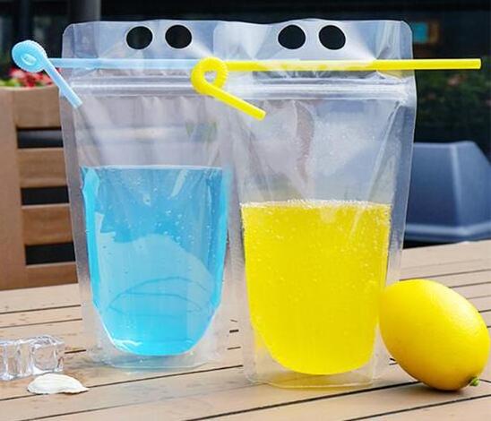 Drink Pouches with Straw Smoothie Bags Juice Pouches, Heavy Duty Hand-Held Translucent Reclosable Ice Drink Pouches Bag