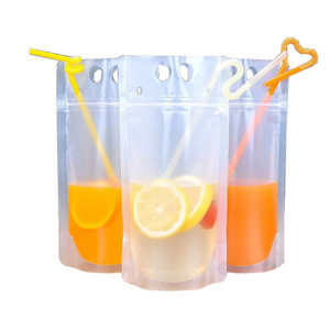 Drink Pouches with Straw Smoothie Bags Juice Pouches, Heavy Duty Hand-Held Translucent Reclosable Ice Drink Pouches Bag