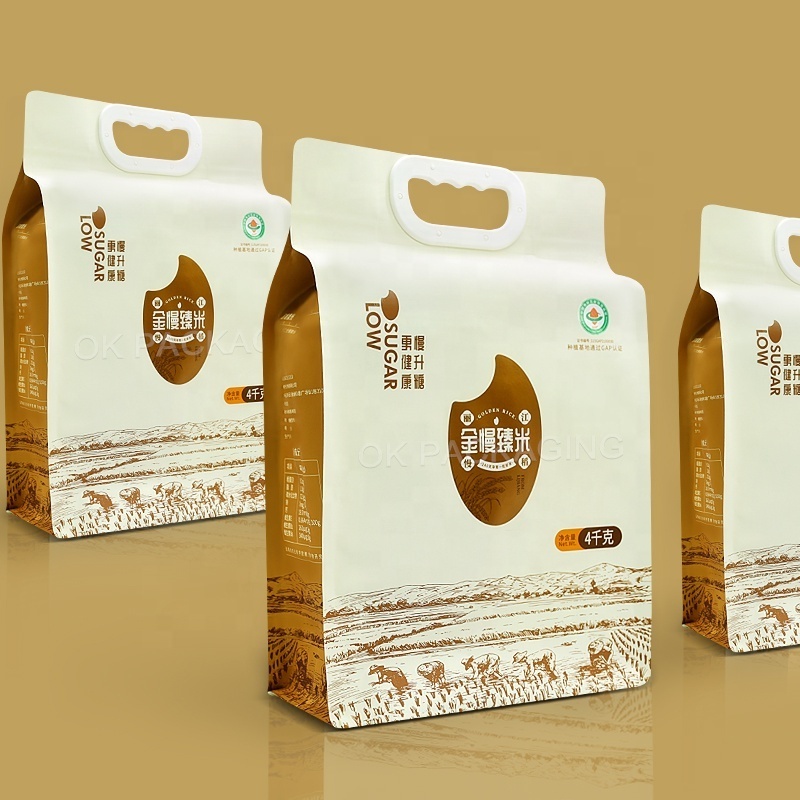 Custom 1kg 2.5kg 5kg 10kg rice packaging bags vacuum rice sack bag with plastic handle