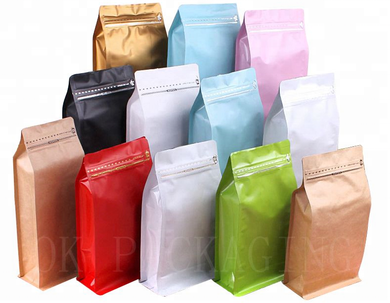 Custom Food Packaging Bag Flat Bottom Pouch Ziplock Bag For Coffee Square Bottom Box Pouch