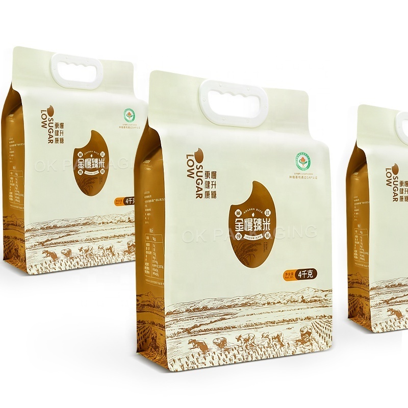 Custom 1kg 2.5kg 5kg 10kg rice packaging bags vacuum rice sack bag with plastic handle