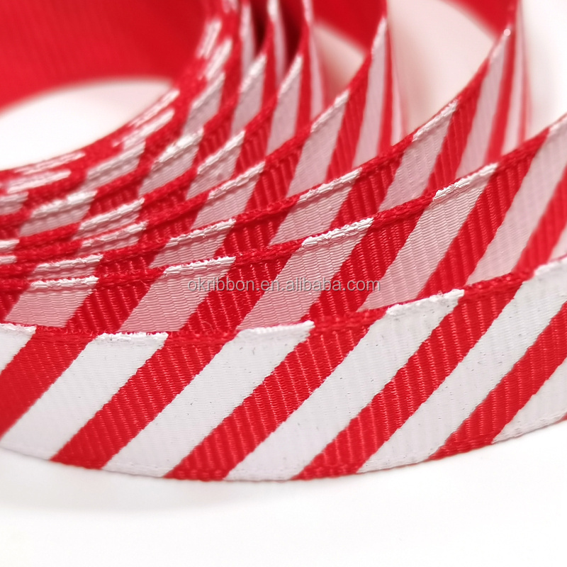 2.5cm Red with White Stripe Grosgrain Ribbon, Christmas Ribbon