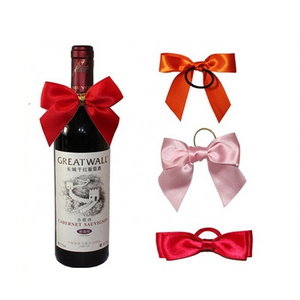 Bottle neck decoration satin ribbon bow with elastic loop, wine bottle bow tie