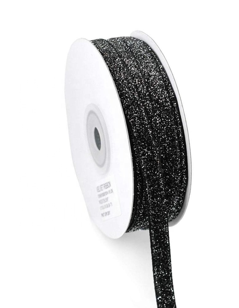 3/8 inch None Stretch Black Glitter Velvet Ribbon