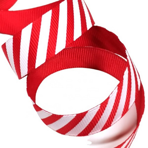 2.5cm Red with White Stripe Grosgrain Ribbon, Christmas Ribbon