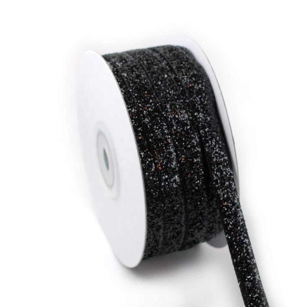 3/8 inch None Stretch Black Glitter Velvet Ribbon