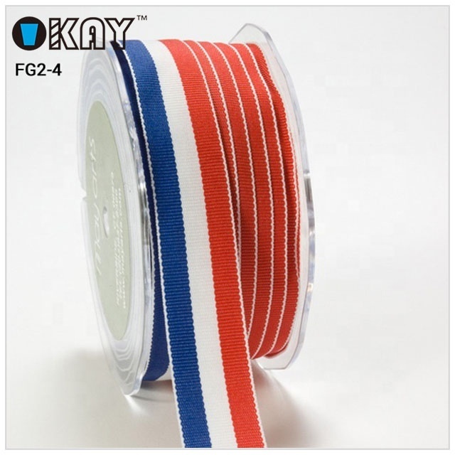 High quality polyester red white blue striped ribbon for clothing